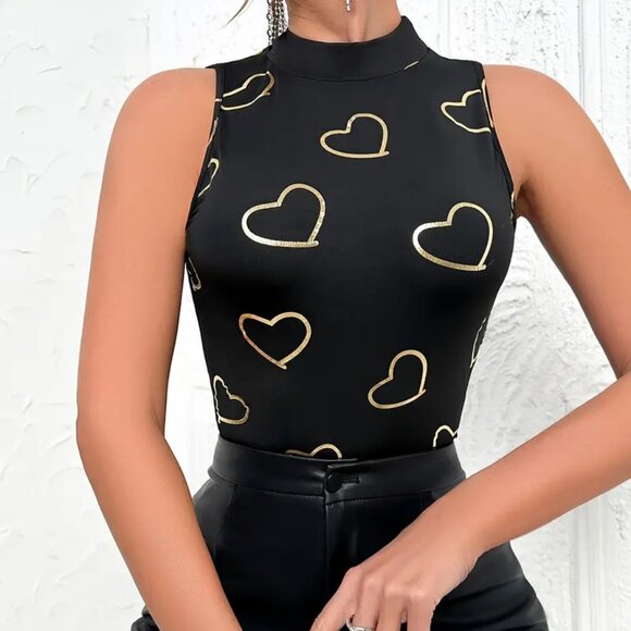 Heart Print Tank Top - Sleeveless Slim Fit - Classic Crew Neck | Size L | New - Picture 3 of 10